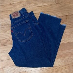 Levi's Dark Blue Frayed Hem Jeans (Tapered)